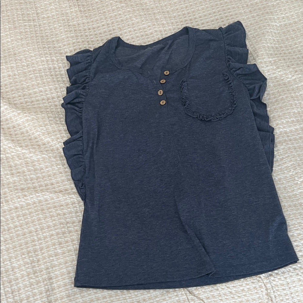 Amazon Women's Navy Tank Top with Ruffle Sleeves